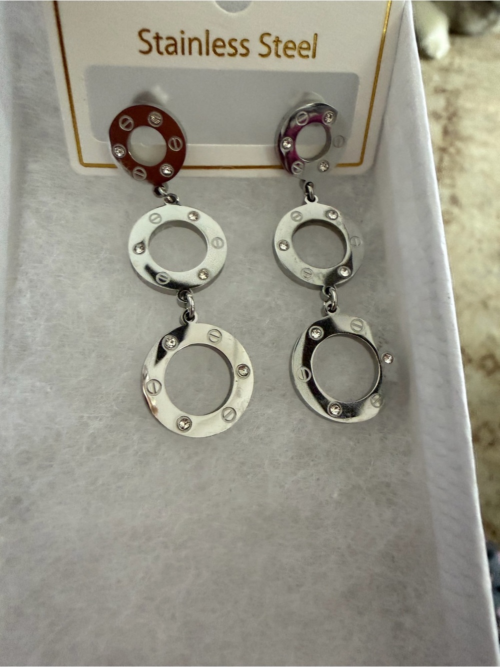 Stainless Steel, hanging design post earrings, fashion jewelry
